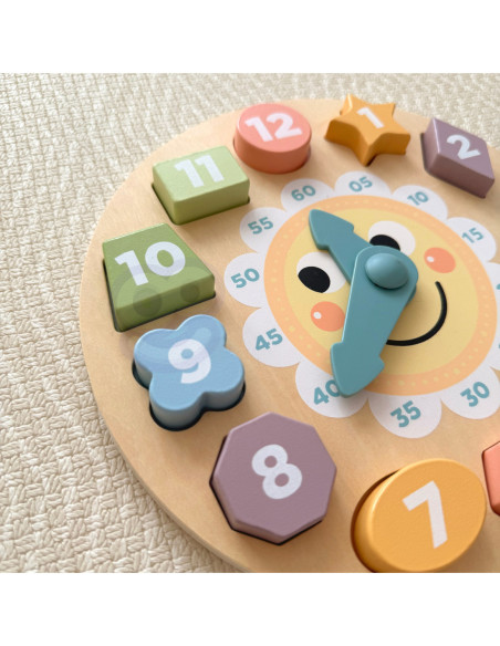 TOOKY TOY Zegar Drewniana Zabawka Edukacyjna Nauka Czasu Kształtów