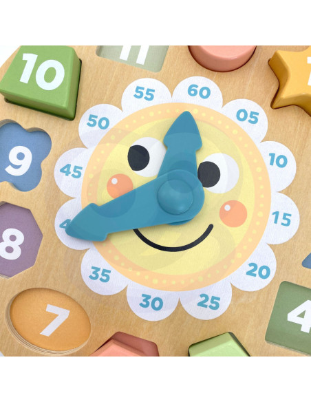 TOOKY TOY Zegar Drewniana Zabawka Edukacyjna Nauka Czasu Kształtów