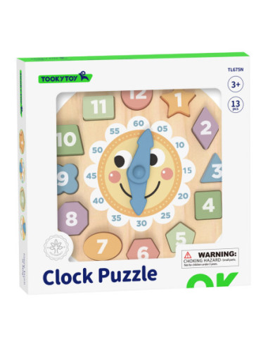 TOOKY TOY Zegar Drewniana Zabawka Edukacyjna Nauka Czasu Kształtów