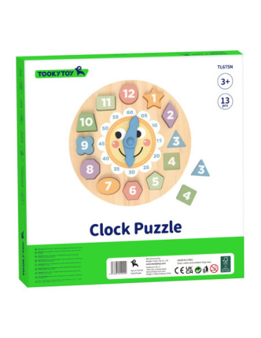 TOOKY TOY Zegar Drewniana Zabawka Edukacyjna Nauka Czasu Kształtów