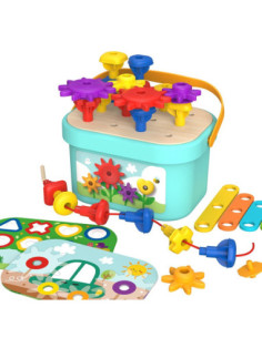 TOOKY TOY Montessori Puzzle Pegs in a Box Stacks Threading Game