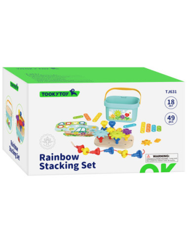 TOOKY TOY Układanka Montessori Kołki w Pudełku Stosy Nawlekanka