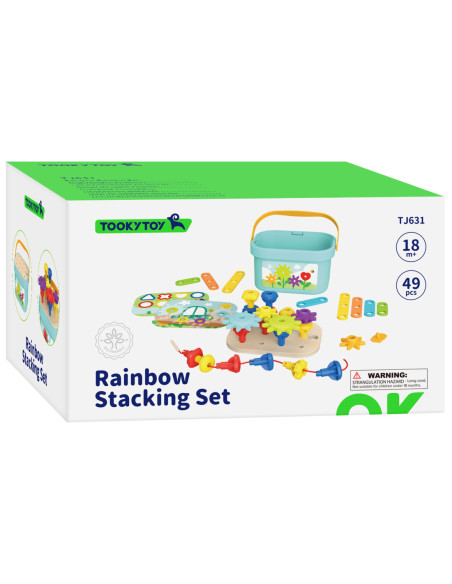 TOOKY TOY Układanka Montessori Kołki w Pudełku Stosy Nawlekanka