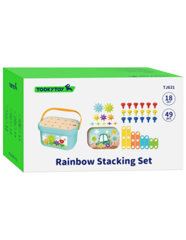 TOOKY TOY Układanka Montessori Kołki w Pudełku Stosy Nawlekanka