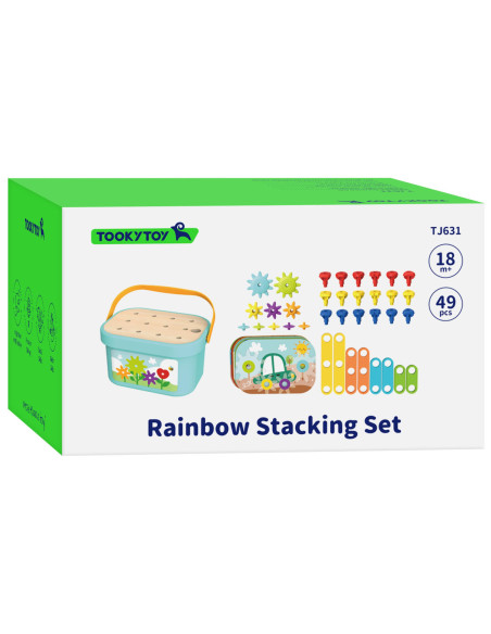 TOOKY TOY Układanka Montessori Kołki w Pudełku Stosy Nawlekanka