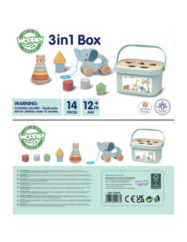 WOOPIE GREEN Pudełko Sorter Box 3w1 Klocki Piramidka Słonik