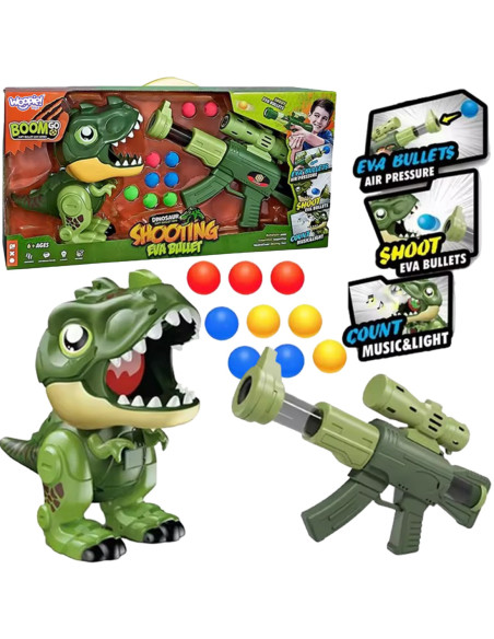 WOOPIE Interaktywny Pistolet na Piankowe Kulki + Dinozaur Wyrzutnia