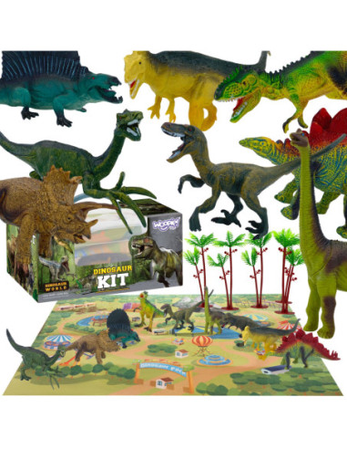WOOPIE Zestaw Figurki Dinozaury 9szt. + Mata + Kuferek