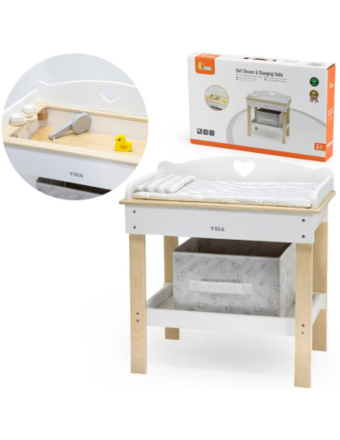 Viga Drewniany Przewijak 2w1 wanna dla Lalek