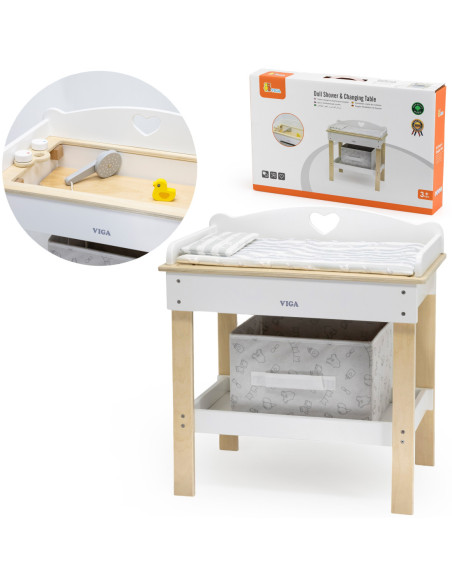Viga Drewniany Przewijak 2w1 wanna dla Lalek