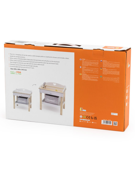 Viga Drewniany Przewijak 2w1 wanna dla Lalek