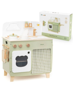 VIGA PolarB Large Wooden Kitchen with Folding Countertop + Curtain Cabinet