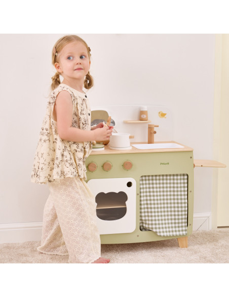 Viga PolarB Duża Drewniana Kuchnia ze Składanym Blatem + Szafka z Zasłoną