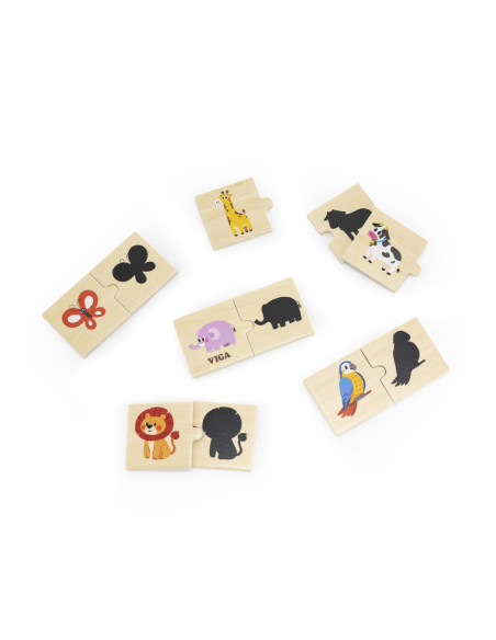 Viga Zestaw Drewniane Puzzle Układanka Zwierzątka Dopasuj Cienie