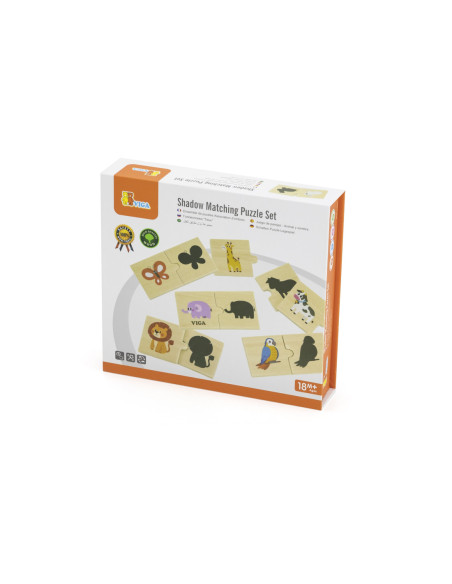 Viga Zestaw Drewniane Puzzle Układanka Zwierzątka Dopasuj Cienie
