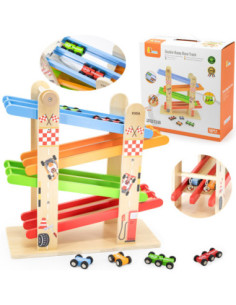 VIGA Wooden Double Slide for Toy Cars Race Track
