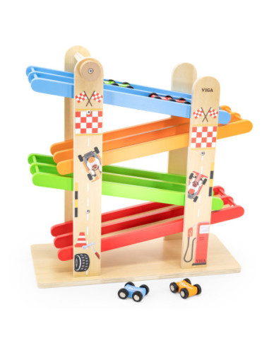 VIGA Drewniana Podwójna Zjeżdżalnia Dla Samochodzików Tor Wyścigowy