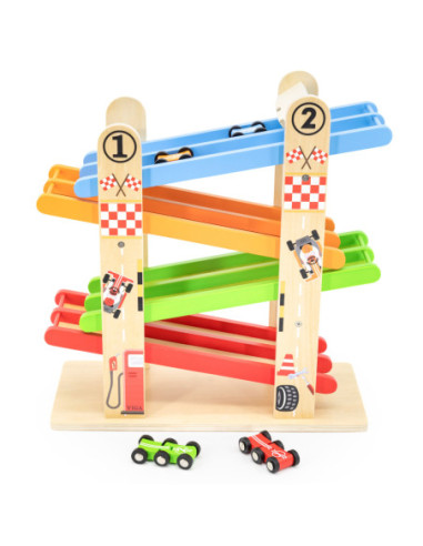 VIGA Drewniana Podwójna Zjeżdżalnia Dla Samochodzików Tor Wyścigowy