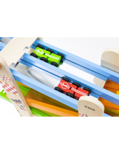 VIGA Drewniana Podwójna Zjeżdżalnia Dla Samochodzików Tor Wyścigowy