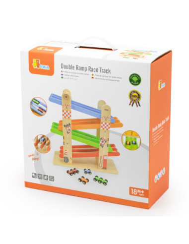 VIGA Drewniana Podwójna Zjeżdżalnia Dla Samochodzików Tor Wyścigowy