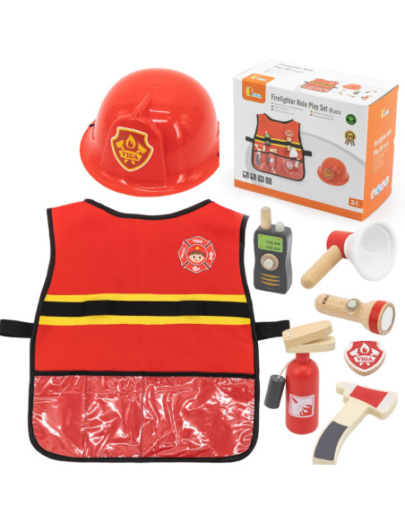 Viga Zestaw Małego Strażaka Kamizelka + Drewniane akcesoria 8 el.