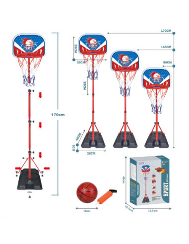 WOOPIE Zestaw Koszykówka Wolnostojąca Regulowana Wysokość 90-170cm + Piłka