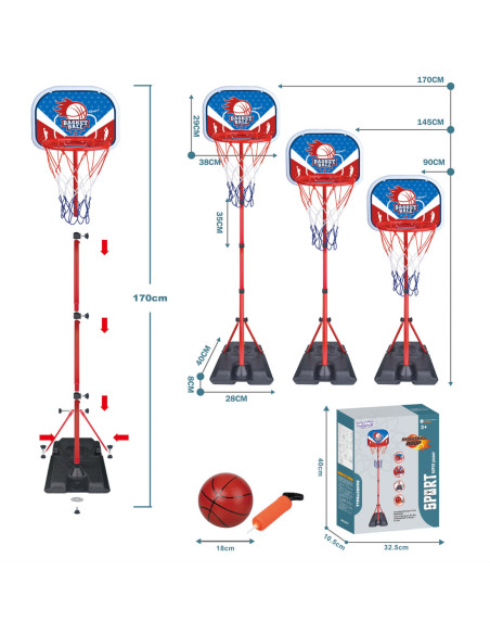 WOOPIE Zestaw Koszykówka Wolnostojąca Regulowana Wysokość 90-170cm + Piłka