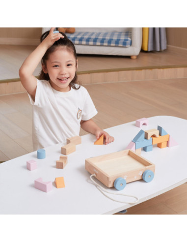 Viga PolarB Drewniany Wózek do Ciągnięcia + Klocki 21 el.