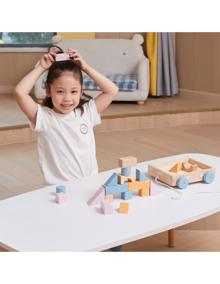 Viga PolarB Drewniany Wózek do Ciągnięcia + Klocki 21 el.