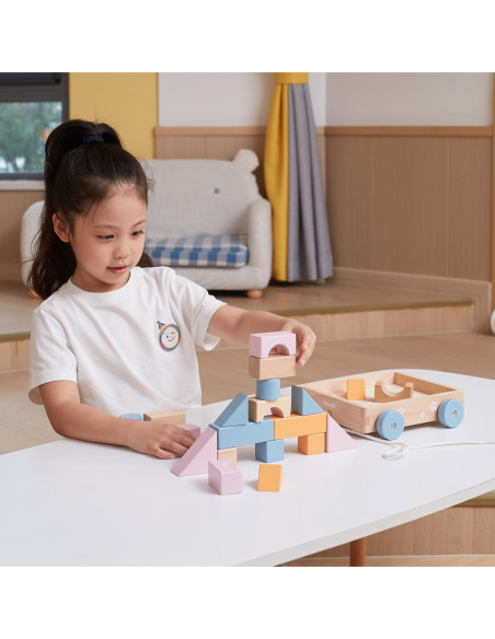 Viga PolarB Drewniany Wózek do Ciągnięcia + Klocki 21 el.