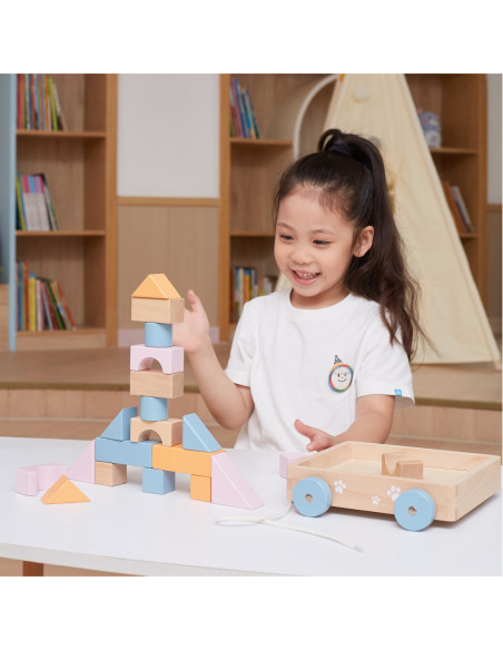 Viga PolarB Drewniany Wózek do Ciągnięcia + Klocki 21 el.