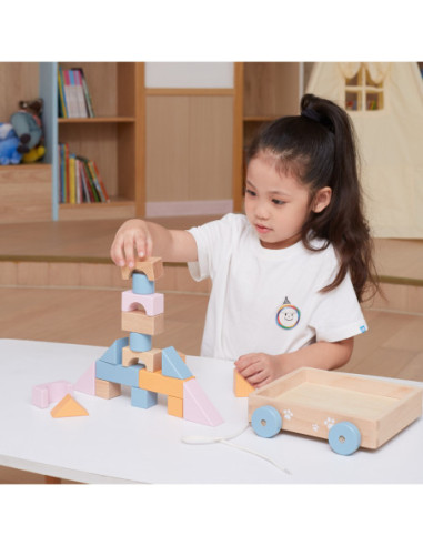 Viga PolarB Drewniany Wózek do Ciągnięcia + Klocki 21 el.