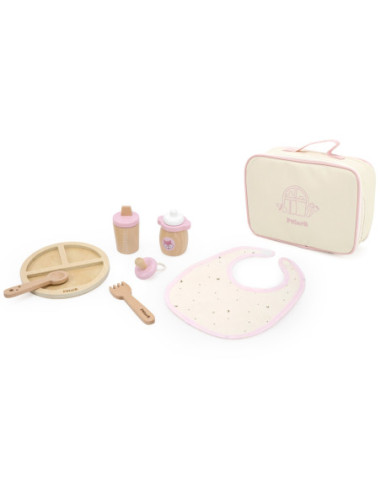 Viga PolarB Drewniany Zestaw do Karmienia Lalki Torba - z Butelką i Śliniaczkiem