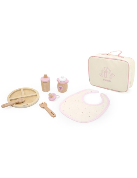 Viga PolarB Drewniany Zestaw do Karmienia Lalki Torba - z Butelką i Śliniaczkiem