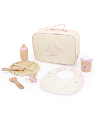 Viga PolarB Drewniany Zestaw do Karmienia Lalki Torba - z Butelką i Śliniaczkiem