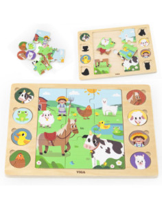 VIGA Wooden Puzzle Guess the Shadow - Farm Puzzle 17 pieces