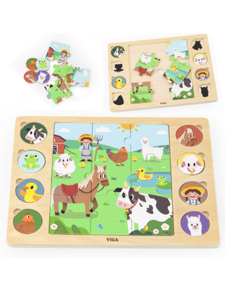 Viga Drewniane Puzzle Odgadnij Po Cieniu - Farma Układanka 17 el.