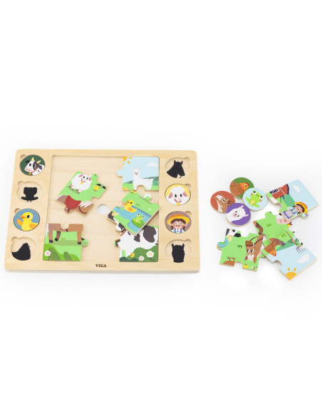 Viga Drewniane Puzzle Odgadnij Po Cieniu - Farma Układanka 17 el.