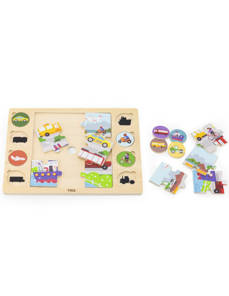 Viga Drewniane Puzzle Odgadnij po Cieniu  - Środki Transportu Układanka 17 el.