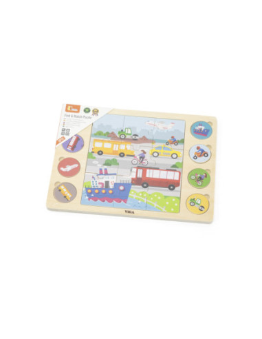 Viga Drewniane Puzzle Odgadnij po Cieniu  - Środki Transportu Układanka 17 el.