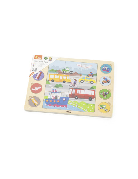 Viga Drewniane Puzzle Odgadnij po Cieniu  - Środki Transportu Układanka 17 el.