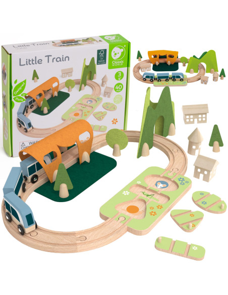CLASSIC WORLD Zestaw Kolejka Tor Drewniany Pociąg + Sorter Kształtów 40 el.