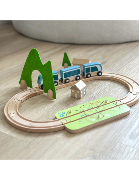 CLASSIC WORLD Zestaw Kolejka Tor Drewniany Pociąg + Sorter Kształtów 40 el.