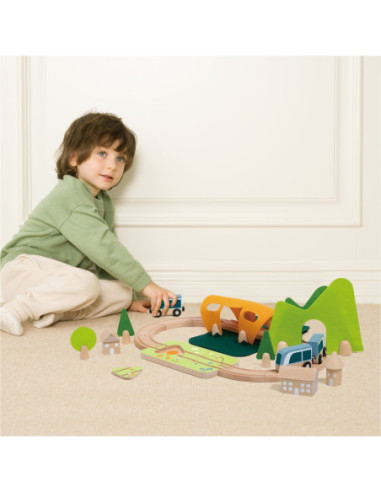 CLASSIC WORLD Zestaw Kolejka Tor Drewniany Pociąg + Sorter Kształtów 40 el.