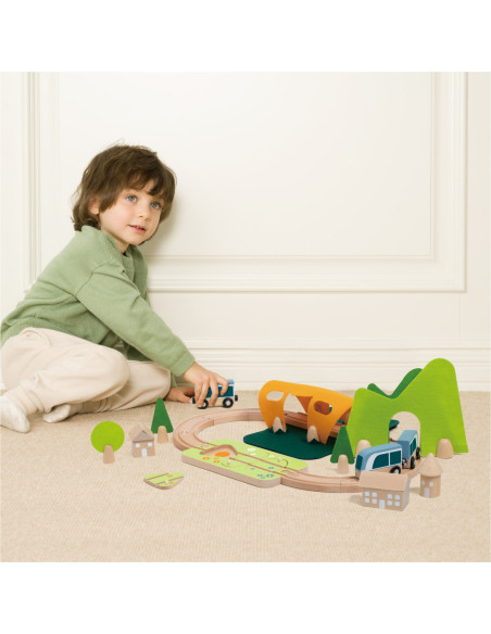 CLASSIC WORLD Zestaw Kolejka Tor Drewniany Pociąg + Sorter Kształtów 40 el.