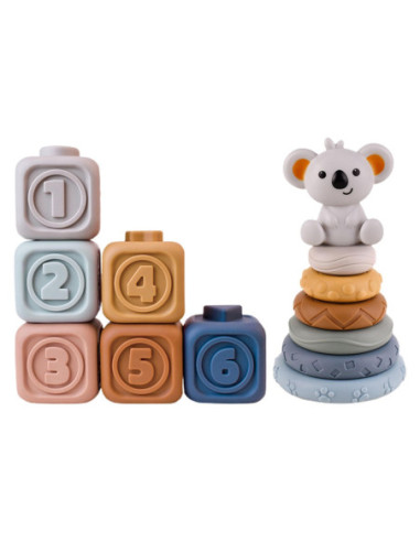 WOOPIE BABY Zestaw Edukacyjna Piramdka Klocki Sensoryczne 2w1 Gryzak Nauka Liczenia
