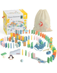 CLASSIC WORLD Drewniane Domino Tor Logiczny Przeszkód Układanka Montessori 100 el.