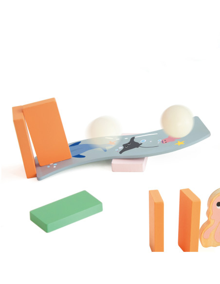 CLASSIC WORLD Drewniane Domino Tor Logiczny Przeszkód Układanka Montessori 100 el.