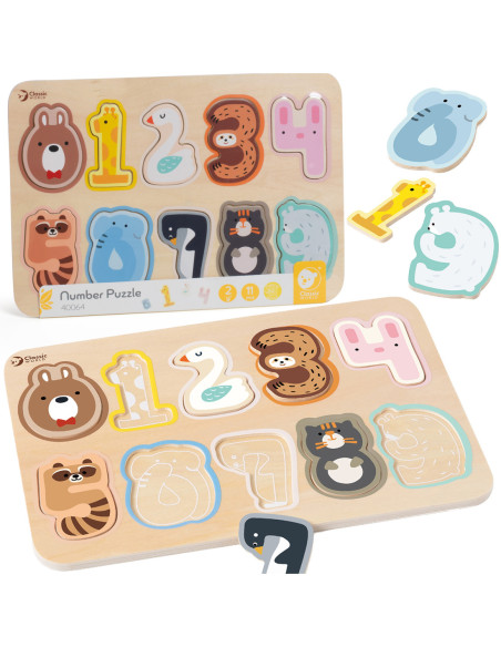 CLASSIC WORLD Drewniane Puzzle Numeryczne Cyferki Montessori 11 el.