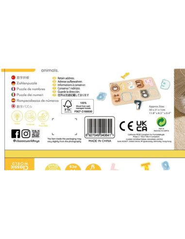 CLASSIC WORLD Drewniane Puzzle Numeryczne Cyferki Montessori 11 el.